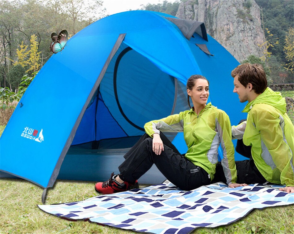 Cheap Goat Tents Outdoor 1 2 Person Camping Tent 210D Oxford Waterproof Double layer Tent Two Door Anti mosquito Breathable Fishing Hiking Tents   